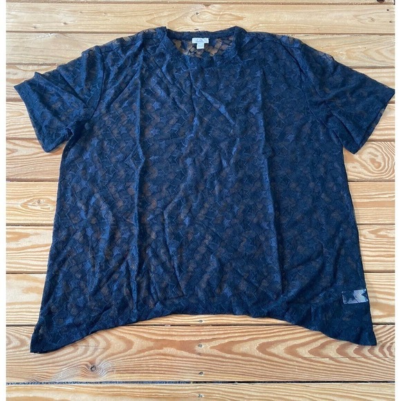 NEW LOGO by Lori Goldstein Star Mesh Lace Top Size Medium Women’s Black - Picture 1 of 8